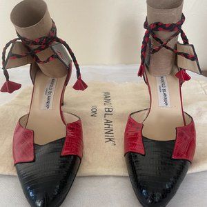 MANOLO BLAHNIK Vintage 90's Snake Skin Strappy Shoes - Size 6.5 US / 37 EU